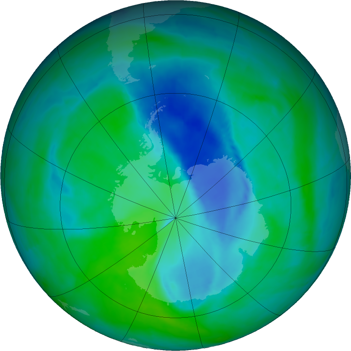 Antarctic ozone map for 18 December 2015